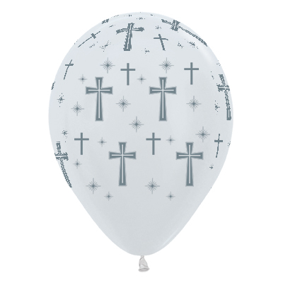 30cm Holy Cross Satin Pearl Wh
